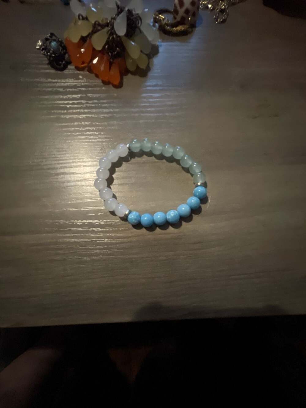 Unbranded Beaded Gemstone Stretch Bracelet Blue and White